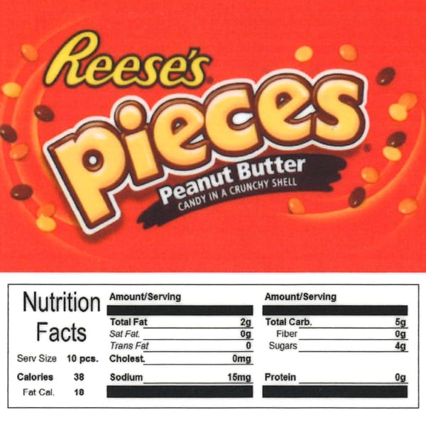 Reeses Product Label With Nutrition Information - Gumball Machine Warehouse
