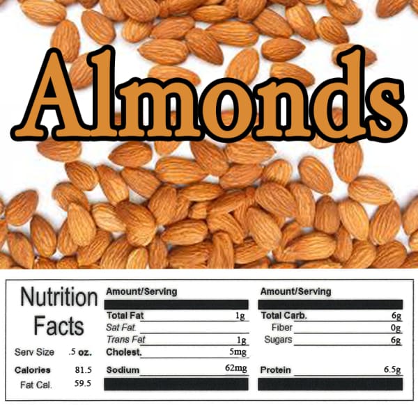 Almond Product Label With Nutrition Information - Gumball Machine Warehouse