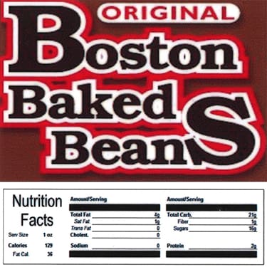Boston Baked Beans Product Label With Nutrition Information - Gumball Machine Warehouse