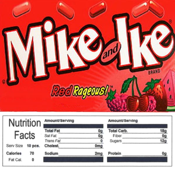 Mike & Ikes Code Red Product Label With Nutrition Information - Gumball Machine Warehouse