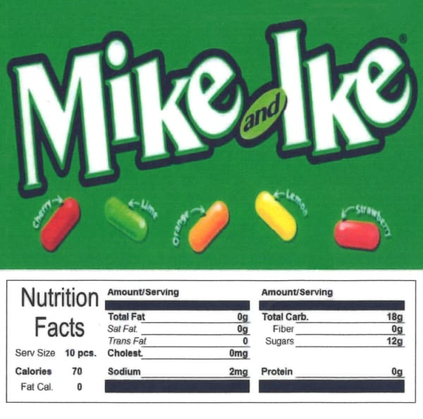 Mike & Ikes Product Label With Nutrition Information - Gumball Machine Warehouse
