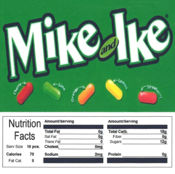 Mike & Ike's PRODUCT LABEL WITH NUTRITION INFORMATION